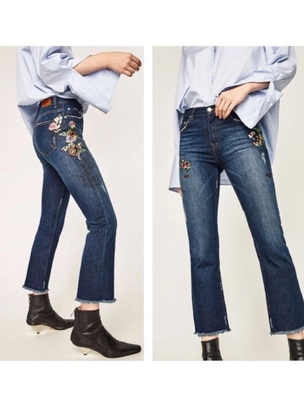 Zara Cropped Bootcut Distressed Embroidered Floral Jeansβ ladybugs US Size 4
